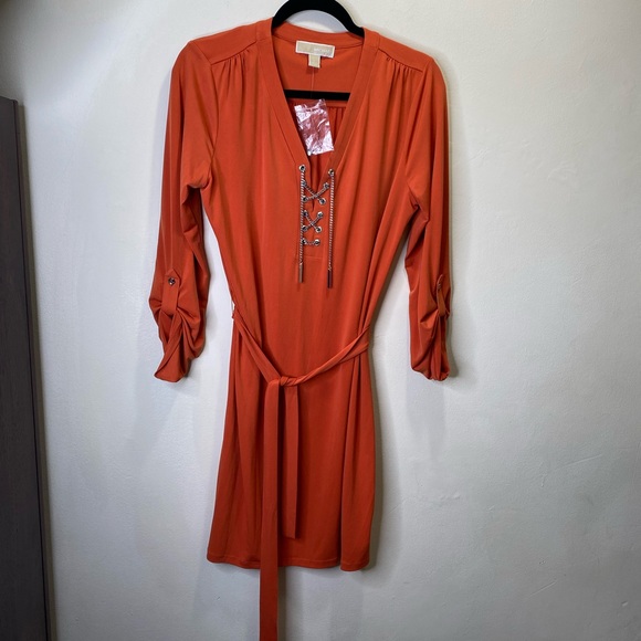 MICHAEL KORS Women’s Orange Long Sleeve Mini Casual Dress Size L - Picture 1 of 9